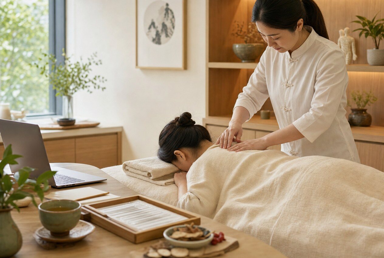 Tuina for desk-related neck and shoulder pain at Sky TCM Richmond 电脑族肩颈痛针灸推拿
